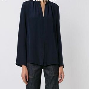 Derek Lam | Navy Blue Silk Nehru Collar Luxury Blouse